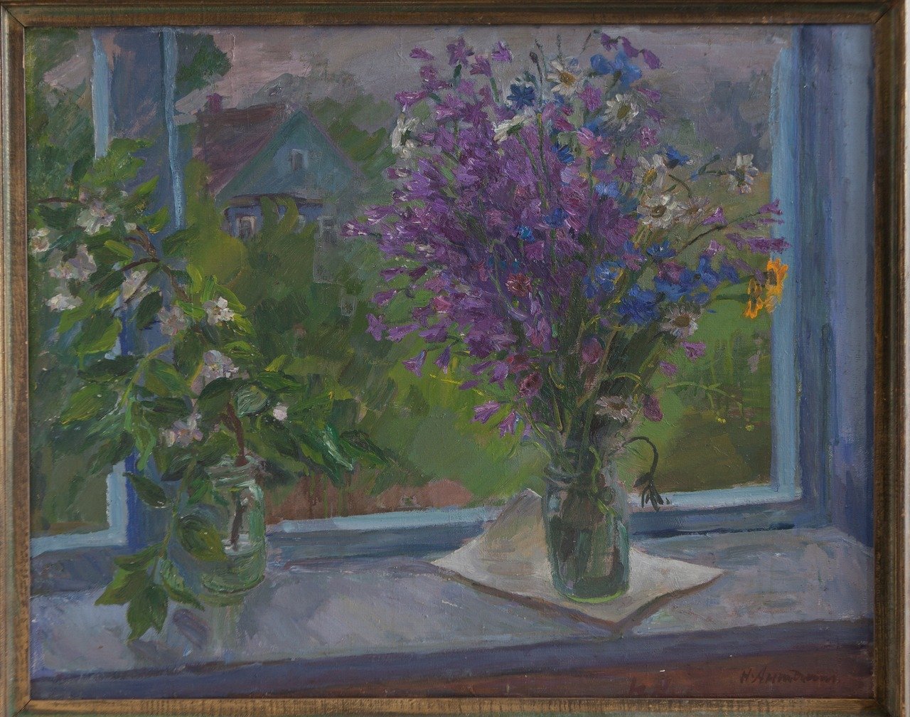 Полевые цветы и жасмин. 1991г. Холст, масло. 80х100