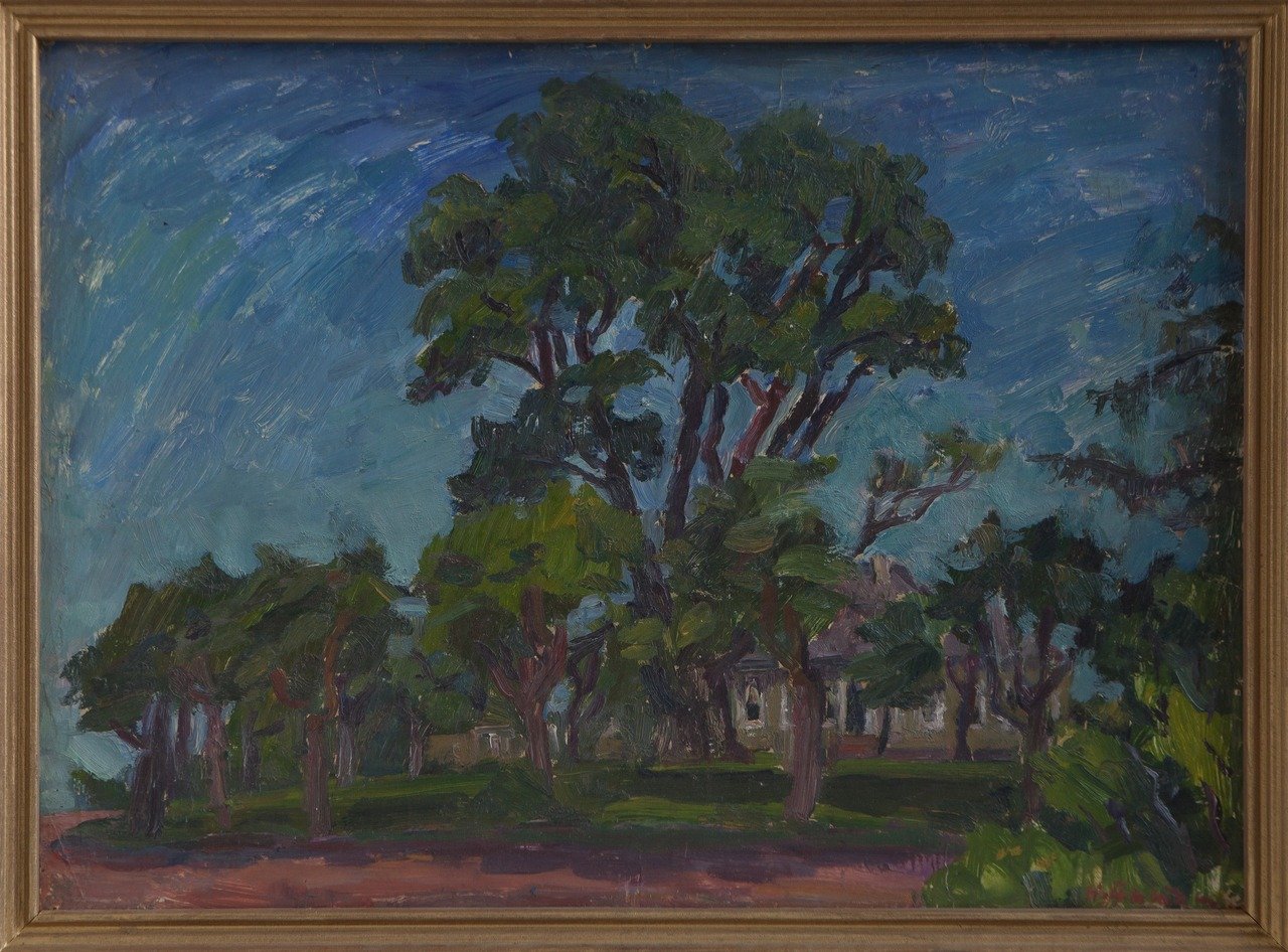 Михайловское. Дом поэта. 1984г. Фанера, масло. 53,5х73