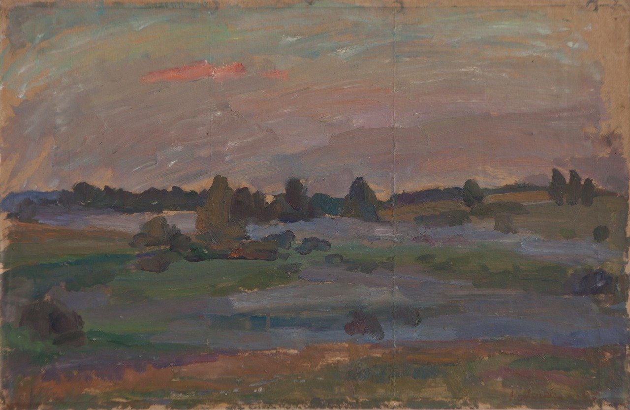 Раннее утро. 1997г. Фанера, масло. 52,5х80