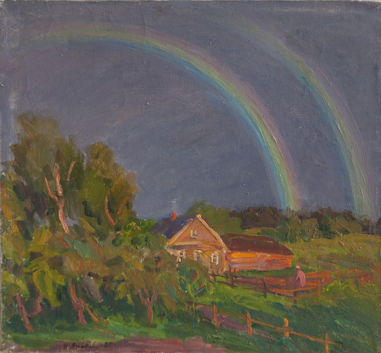 Вечер.Радуга. 1985г. Холст, масло. 60х65