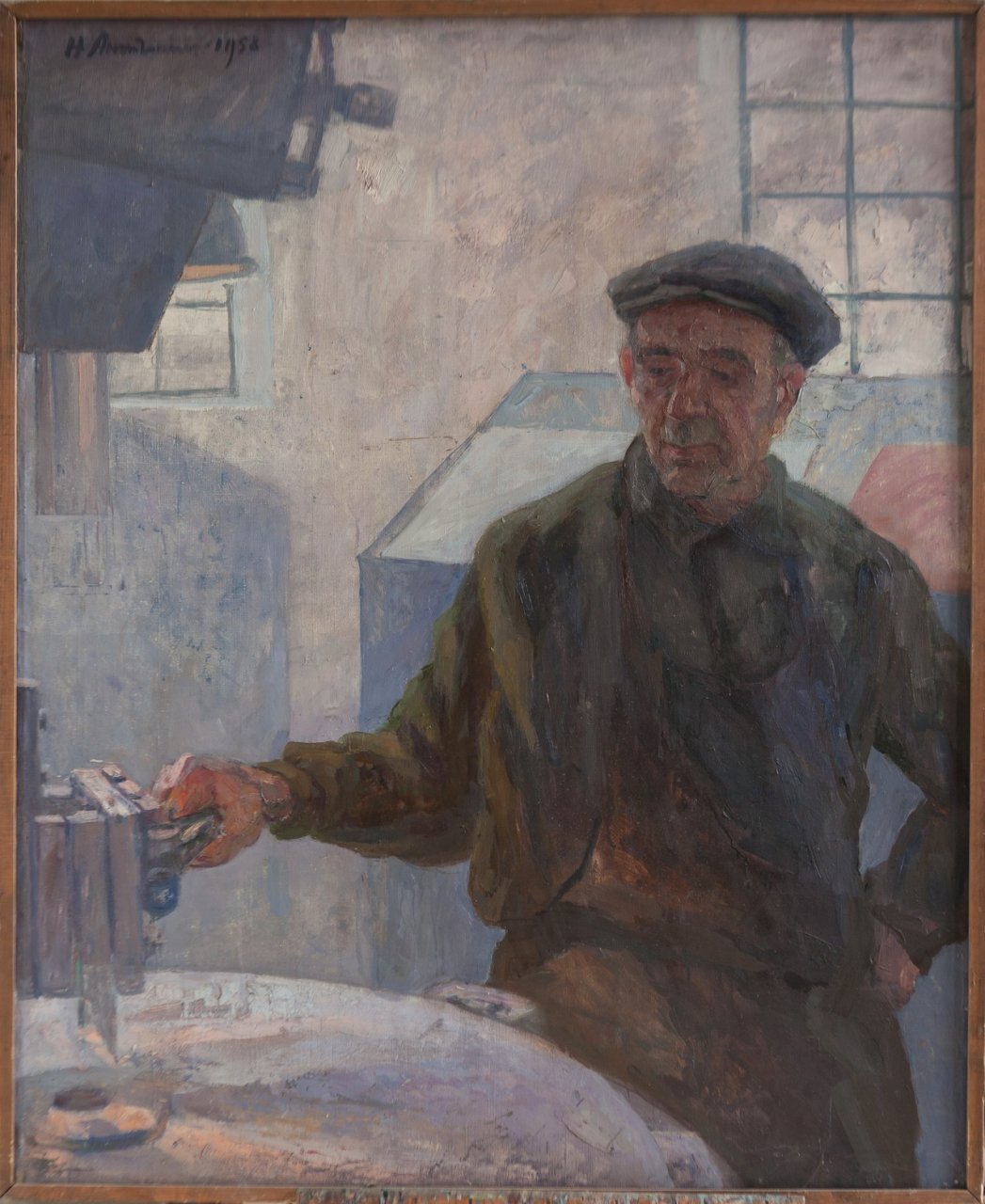 Тарасов Григорий Парфириевич, карусельщик з-да им. Вл. Ильича. Цех 25. 1958г. Холст, масло. 134х109,5