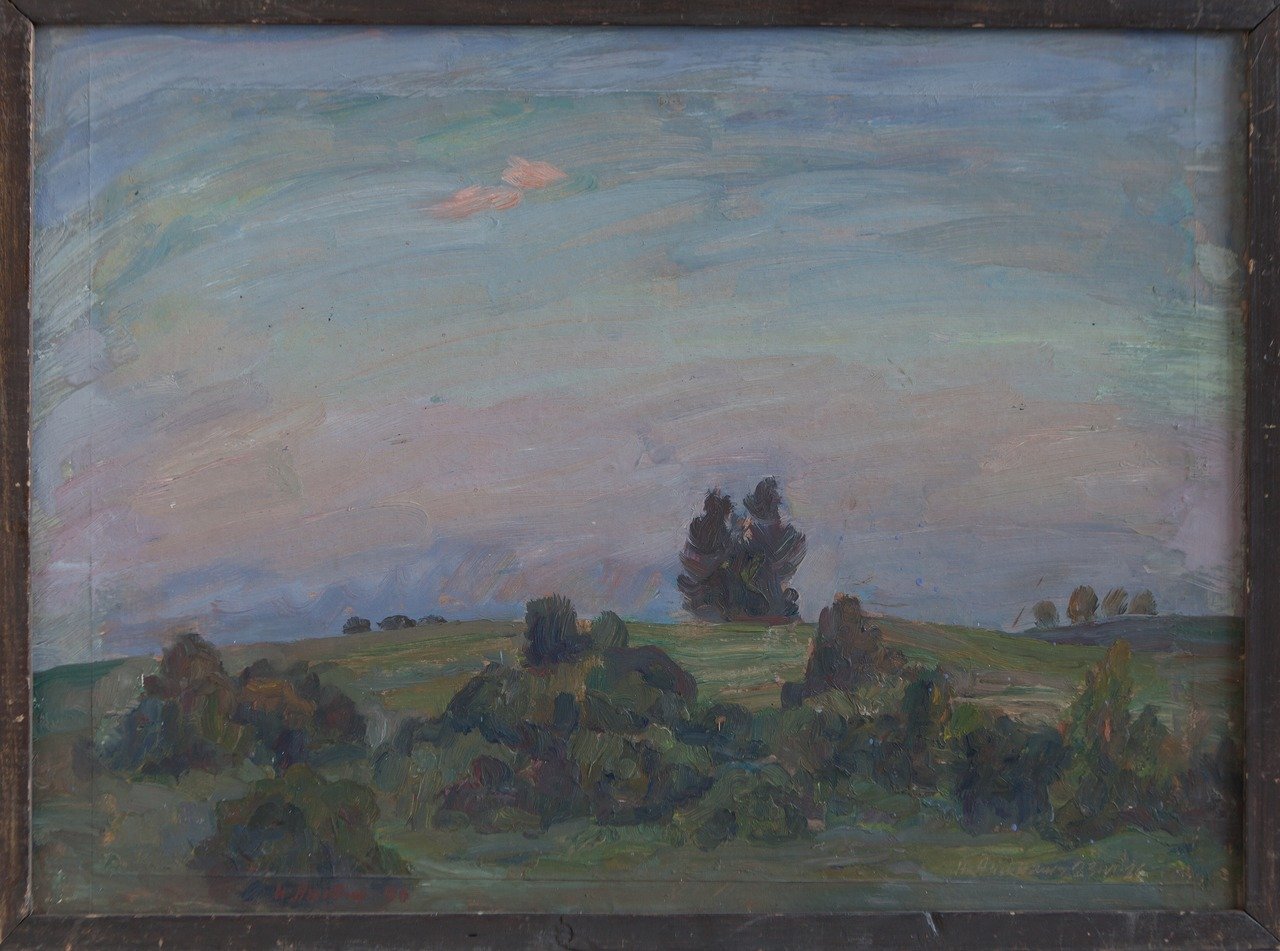 Утро (Михайловское). 1996г. Фанера, масло. 48,5х65,5