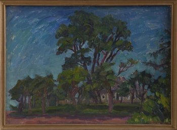 Михайловское. Дом поэта. 1984г. Фанера, масло. 53,5х73