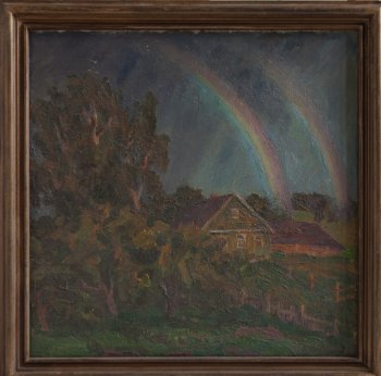 Вечер. Радуга. 1986г. Холст, масло. 50х50