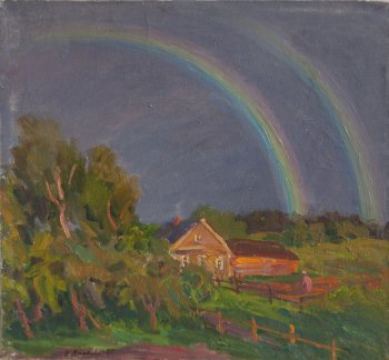 Вечер.Радуга. 1985г. Холст, масло. 60х65