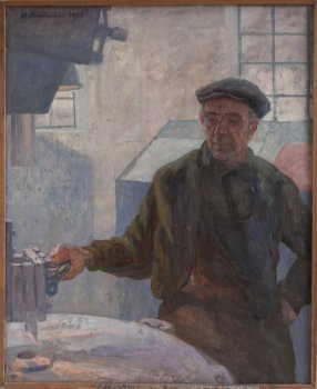 Тарасов Григорий Парфириевич, карусельщик з-да им. Вл. Ильича. Цех 25. 1958г. Холст, масло. 134х109,5