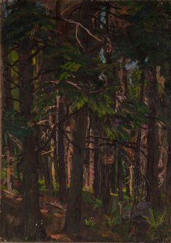 В лесу. 1957г. Фанера, масло. 87х62