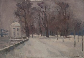 Зима в парке Горького. 1986г. Фанера, масло. 54,5х78,5