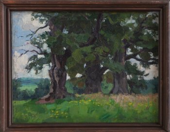 Коломенские дубы. 1958г. Фанера, масло. 46х60,3