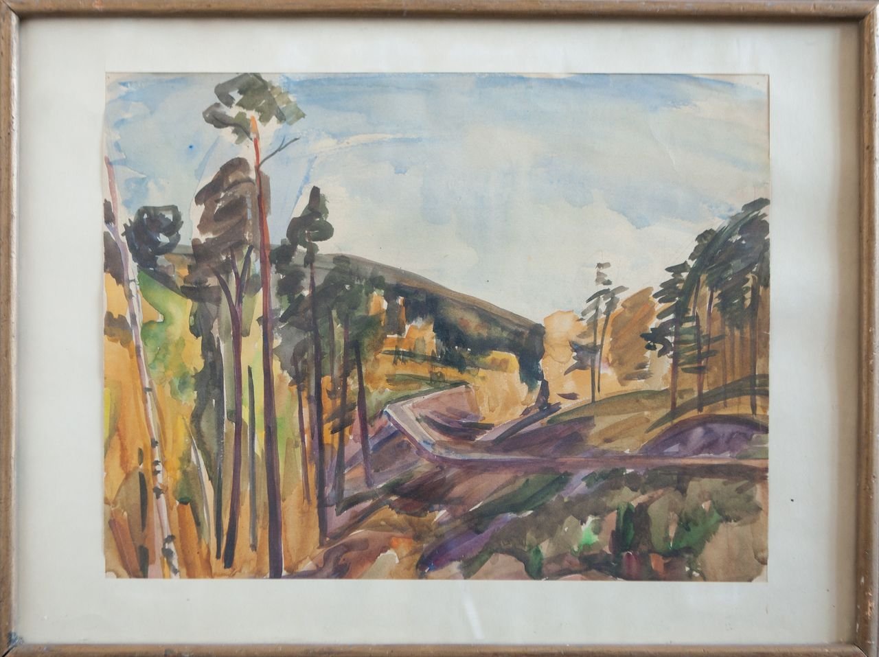 Сибирь.Дорога на Братск. 1964г. Акварель, бумага. 36х45,5