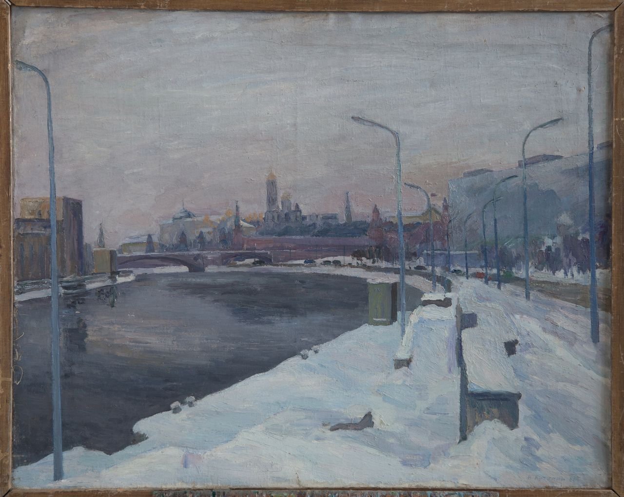 Зима.Набережная Москвы-реки. 1986г. Холст, масло. 80х100