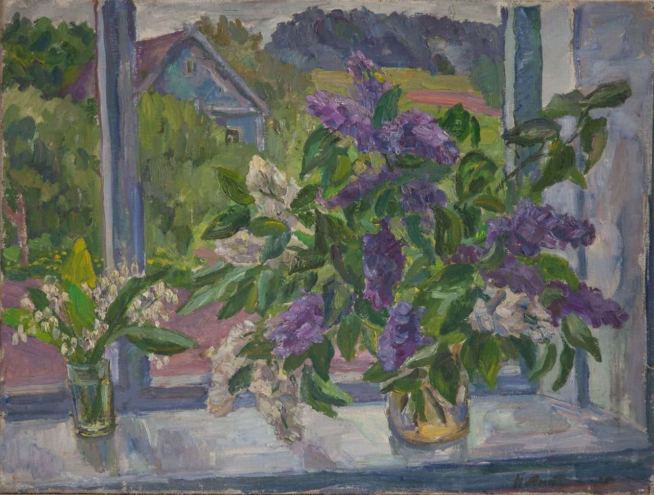 Сирень.Ландыши. 1985г. Холст, масло. 60х80