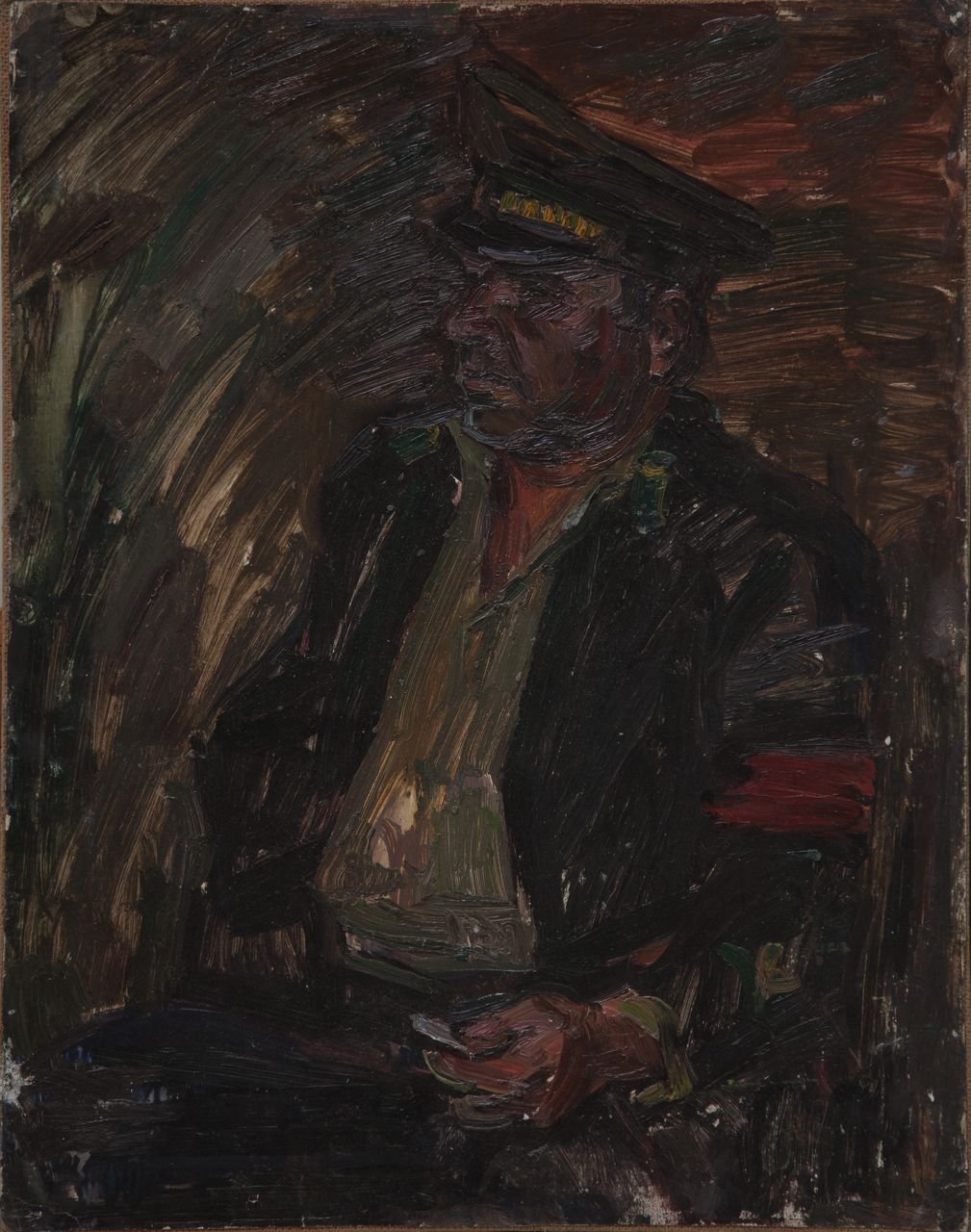 Михайловское. В.Н. Алексеев сторож в заповеднике. 1984г. Фанера, масло. 52х41