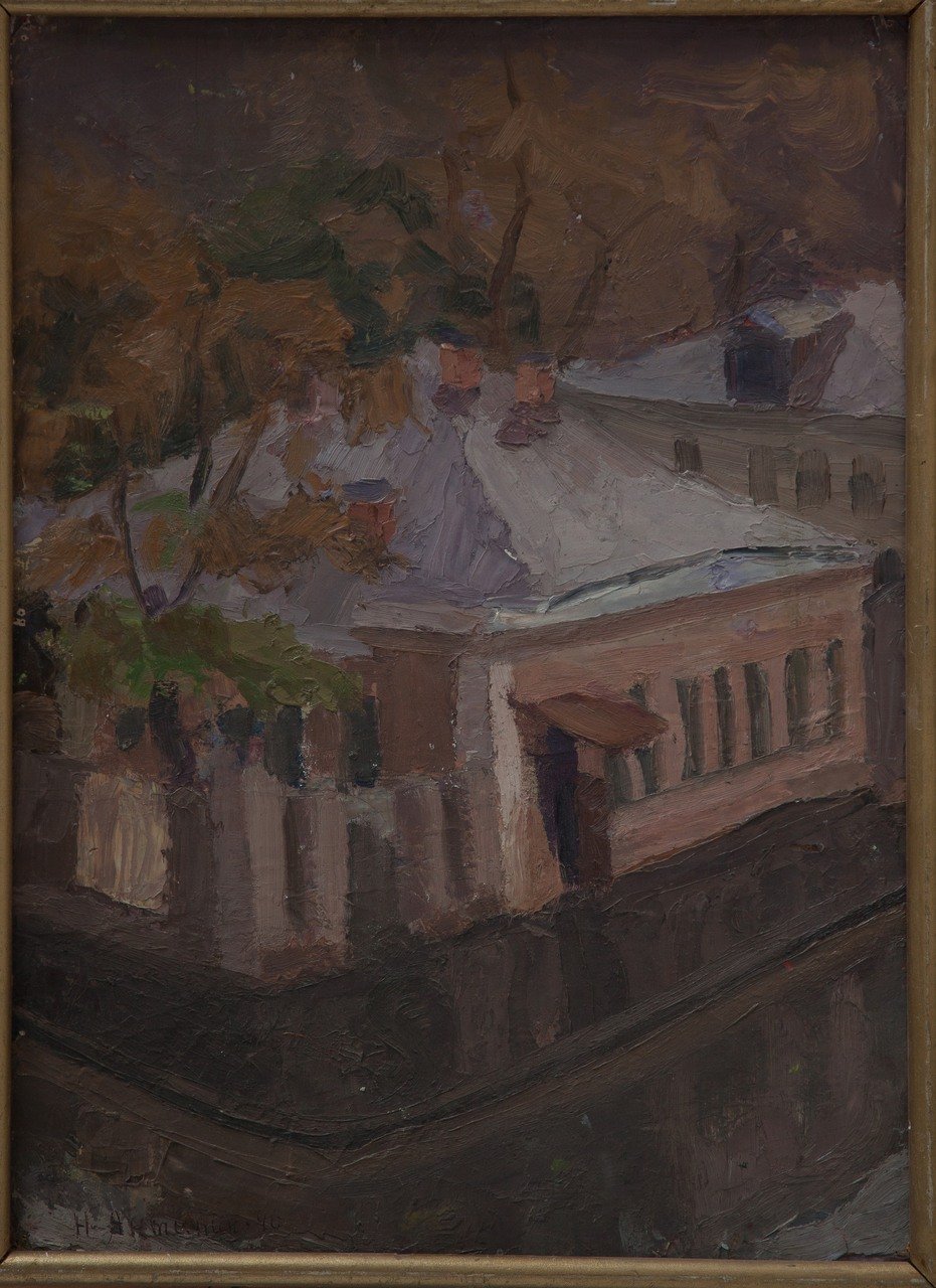 Конец сентября.Лесная ул. 1947г. Картон, масло. 48,5х35