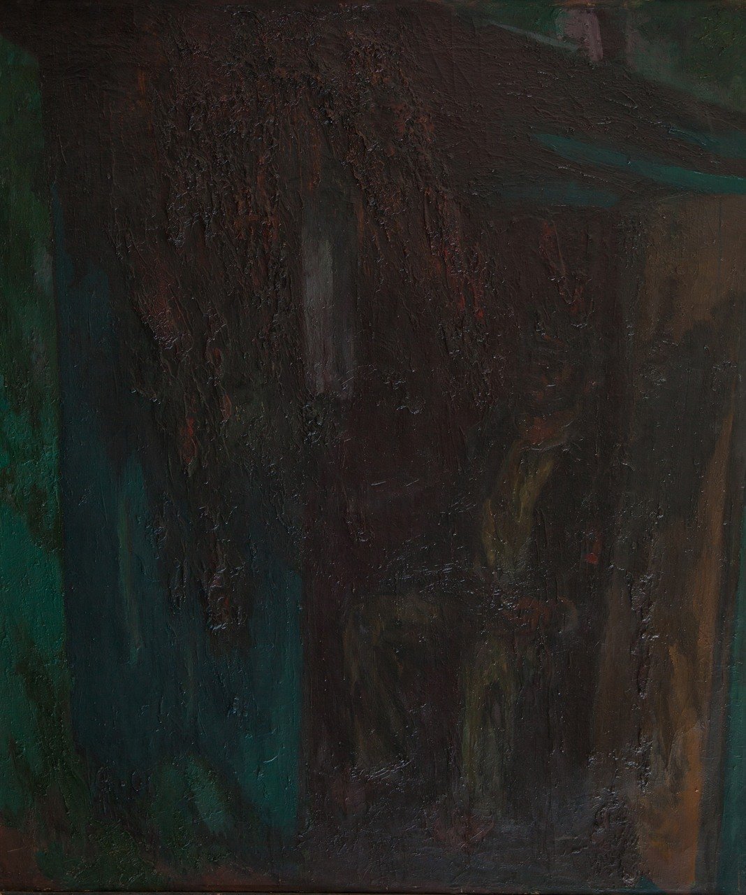 Михайловское.Сторож В.Н. Алексеев (человек в будке). 1978-1989г. Холст, масло. 170х150
