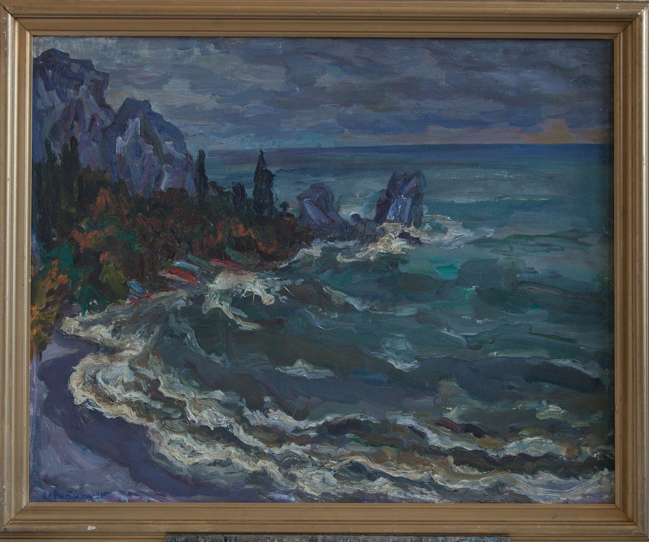 Скалы и море.(Гурзуф. Чёрное море). 1991г. Холст, масло. 80х100