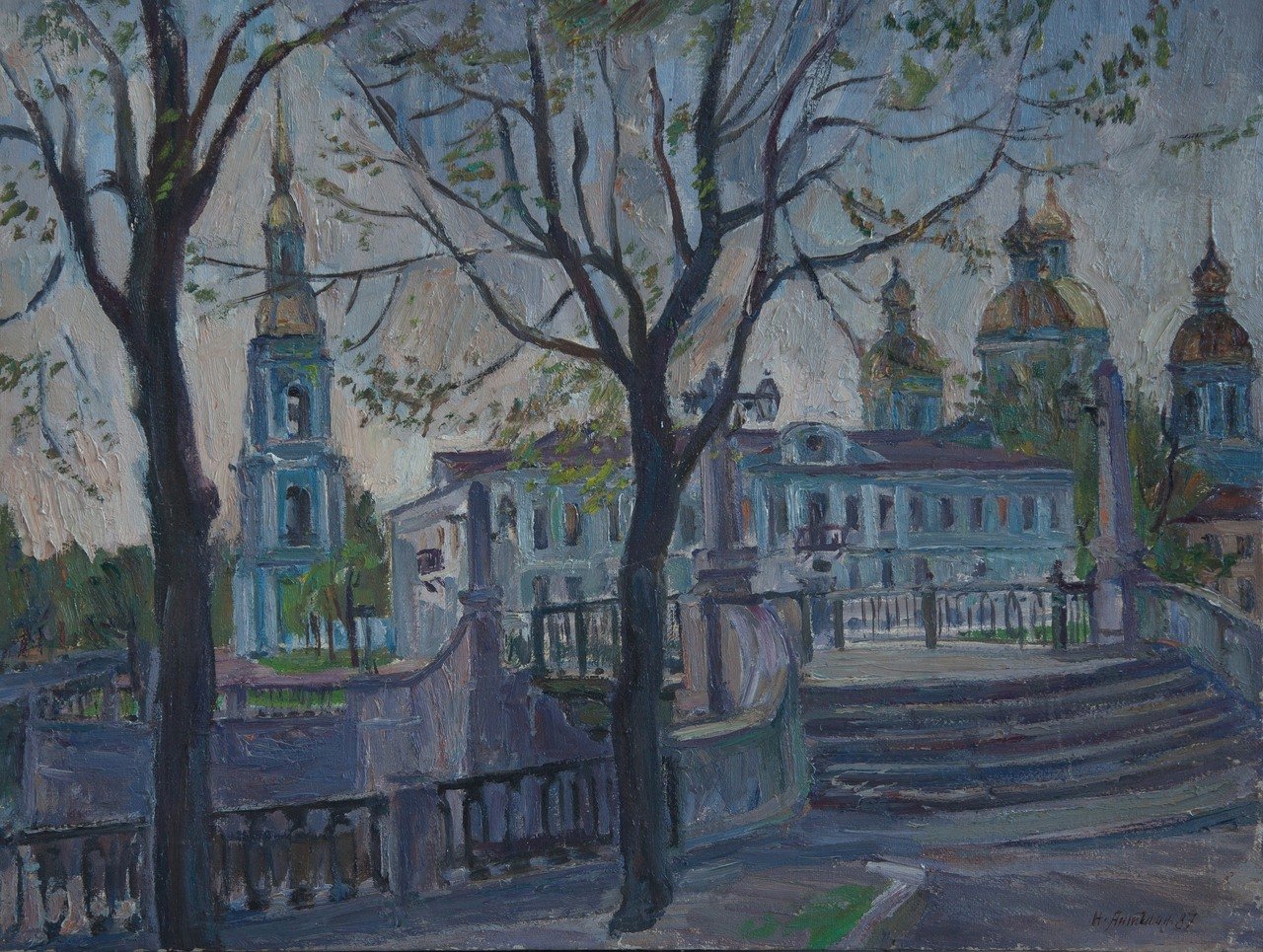 Вечер белой ночи.Никольский собор. 1987г. Холст, масло. 60х80