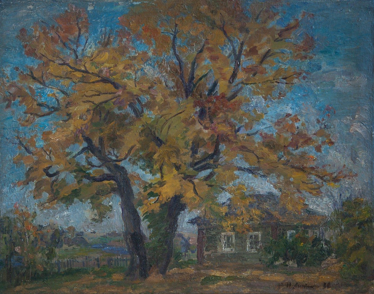 Михайловское.Пушкинский клён. 1984г. Холст, масло. 61х80