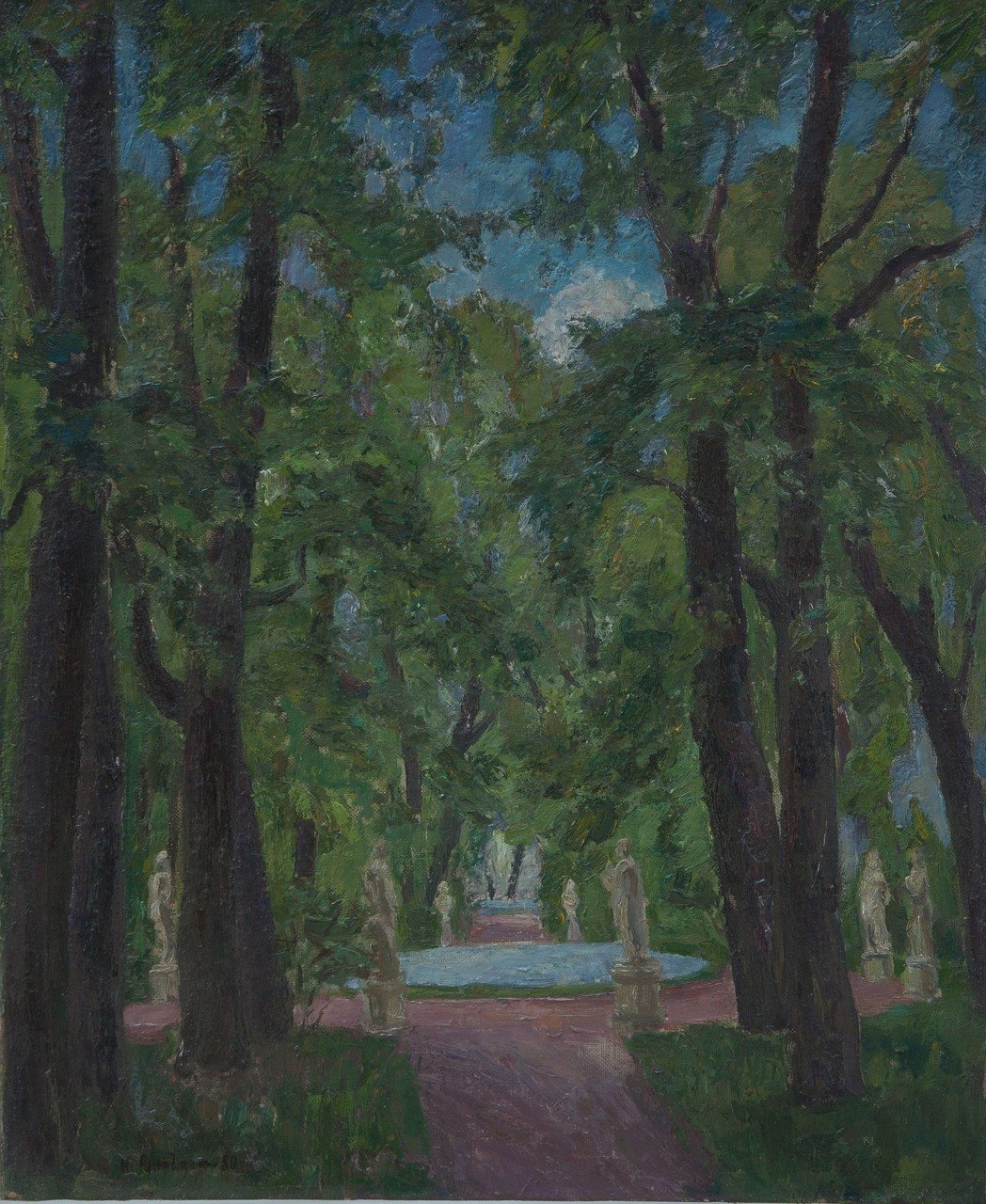 Летний сад (клумба с незабудками). 1980г. Холст, масло. 80х65