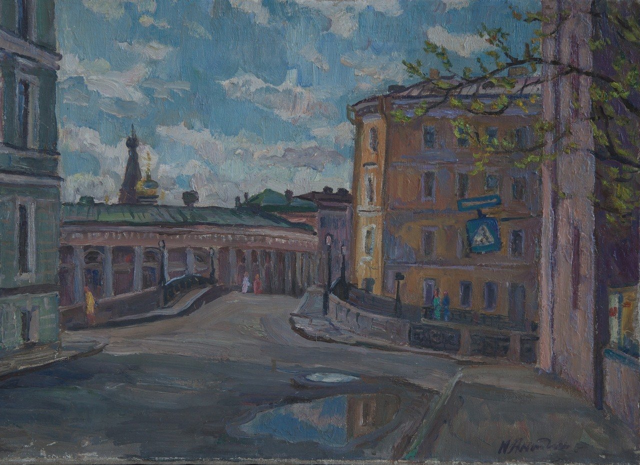 Весна.Мойка. Б. Конюшенный мост. 1988г. Холст, масло. 50х70