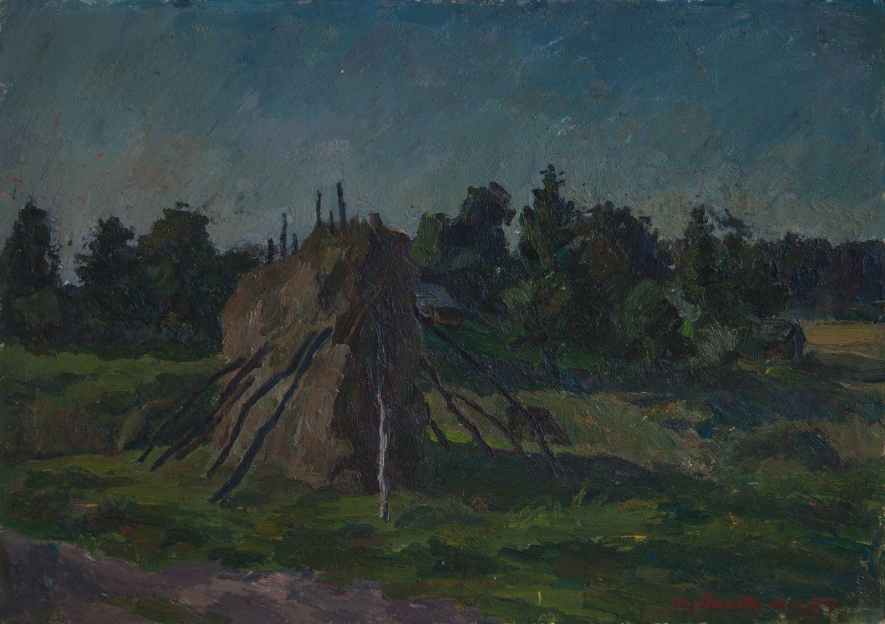 Вечер (Михайловское). 1984г. Фанера, масло. 43,5х62