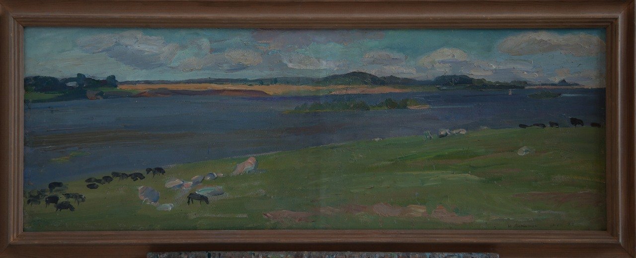Волга (Новоокатово). 1971г. Холст, масло. 34,5х96