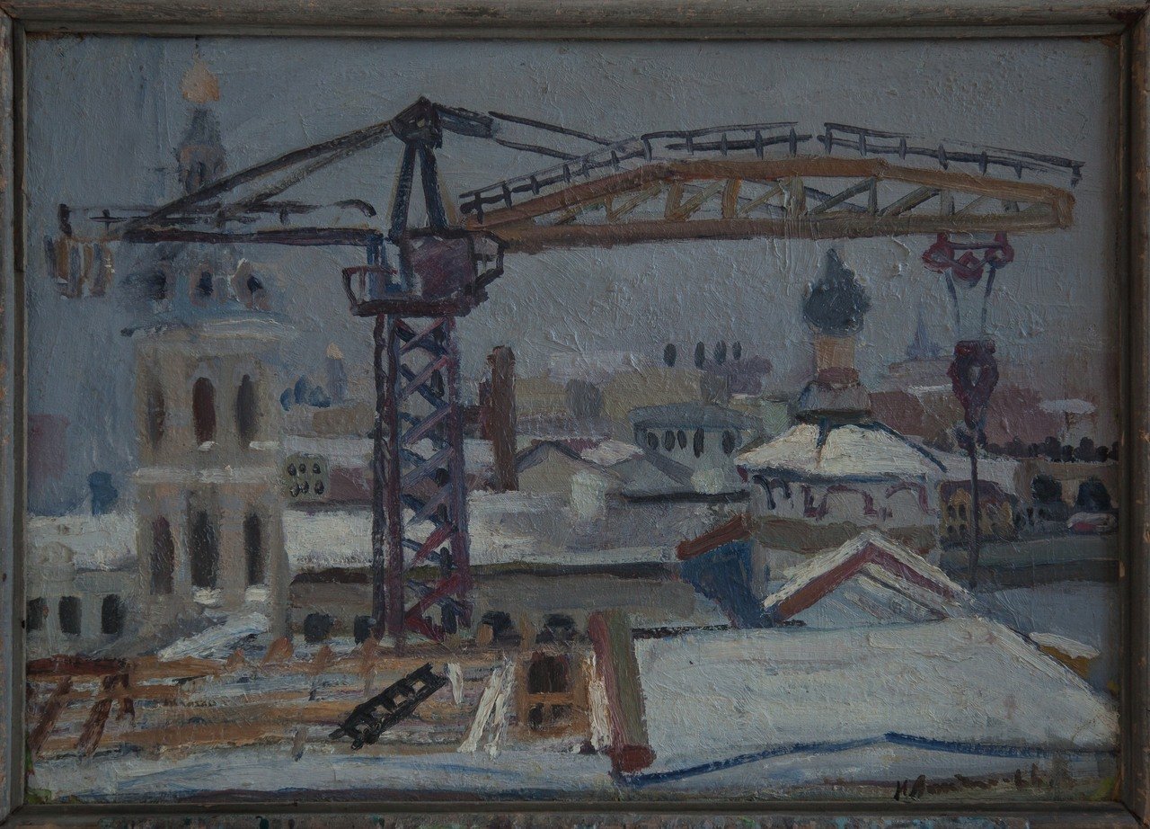 Зима.Петровский монастырь. 1966г. Фанера, масло. 49,5х69,5