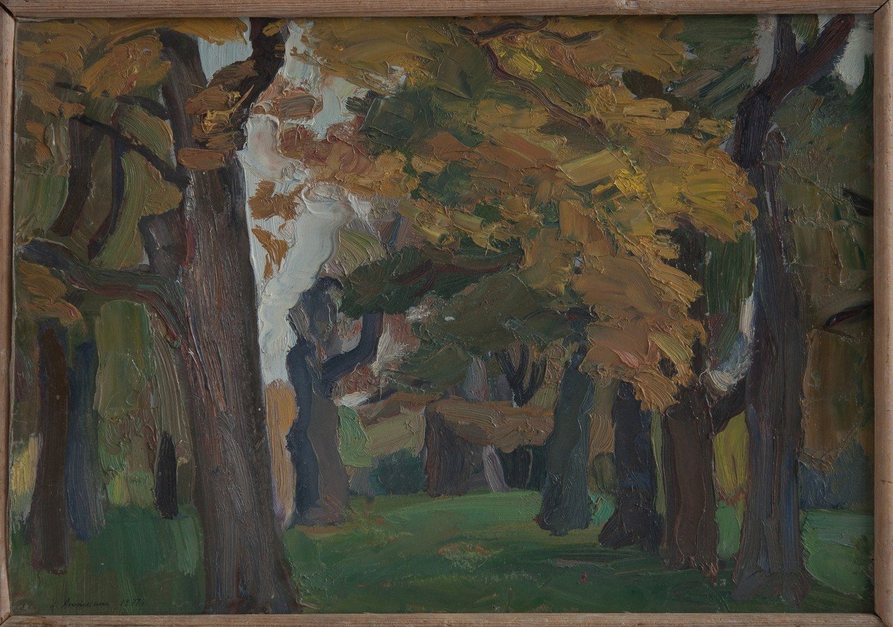 Осень. Коломенское. 1971г. Фанера, масло. 33,8х48
