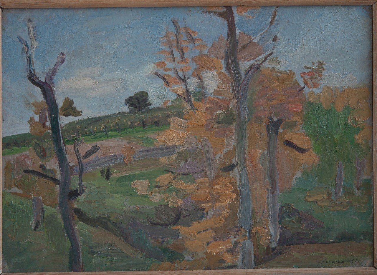 Осень. Коломенское. 1971г. Фанера, масло. 34,3х47,5