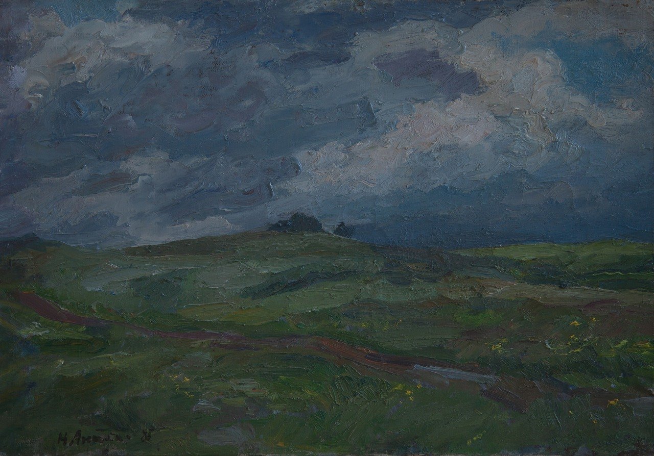 В грозу. 1985г. Холст, масло. 34,5х35