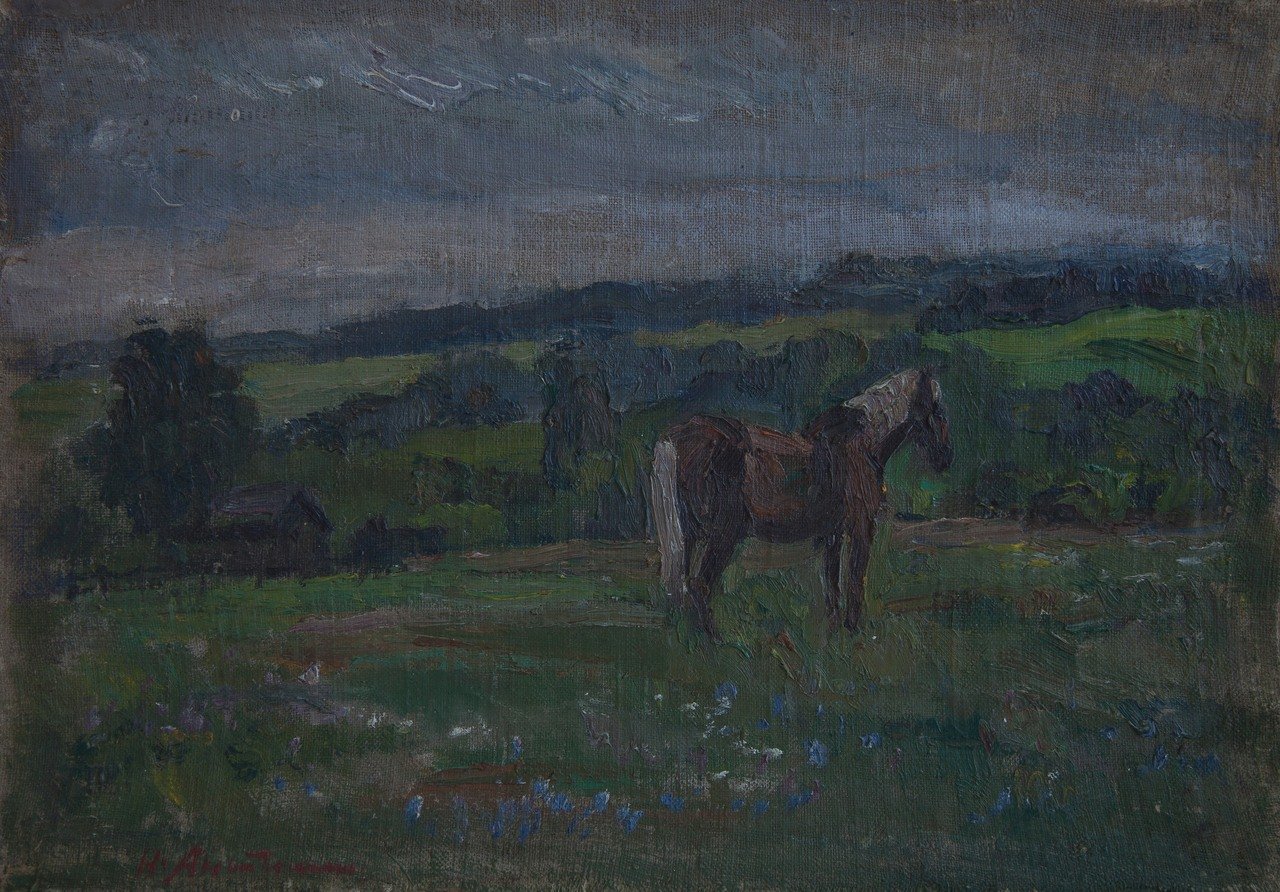 Хмуро. 1986г. Фанера, масло. 35х50