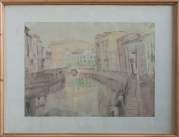 Утро белой ночи.Мойка. Бумага, акварель. 45х62