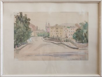 Утро.Мост через Лебяжий канал. 1972г. Бумага, акварель. 42,5х63