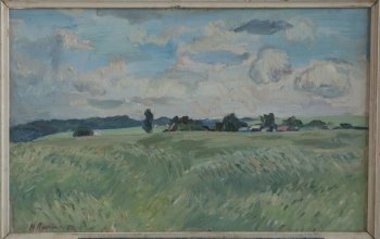 Рожь. 1972г. Фанера, масло. 59х85
