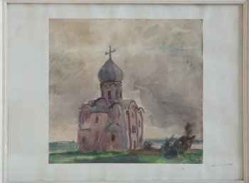 Ц.Спаса Нередицы под Новгородом. 1961г. Бумага, акварель. 38х39,5