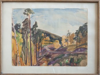 Сибирь.Дорога на Братск. 1964г. Акварель, бумага. 36х45,5