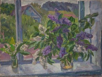 Сирень.Ландыши. 1985г. Холст, масло. 60х80