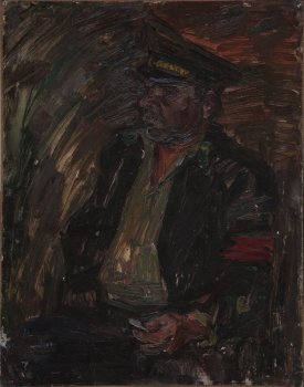 Михайловское. В.Н. Алексеев сторож в заповеднике. 1984г. Фанера, масло. 52х41
