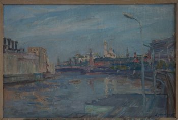 Утро на Москве-реке. Кремль. 1985г. Фанера, масло. 50х74,5