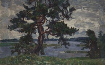 Разлив реки Сороти. 1989г. Фанера, масло. 50,6х81