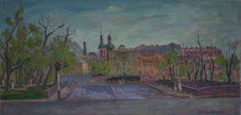 Ленинград.Лебяжий мост. 1981г. Холст, масло. 50х100