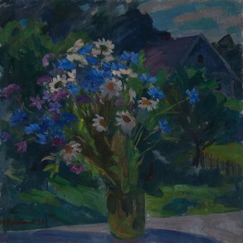 Утро.Полевые цветы (Михайловское). 1990г. Холст, масло. 50х50