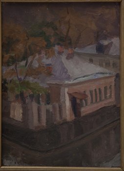 Конец сентября.Лесная ул. 1947г. Картон, масло. 48,5х35