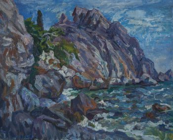 Скалы и море. 1991г. Холст, масло. 87х108