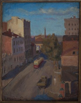 Сентябрь.Лесная ул. 1947г. Фанера, масло. 63х49,5