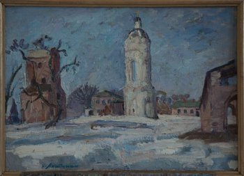 Весна.Коломенское. 1956г. Фанера, масло. 40,5х70