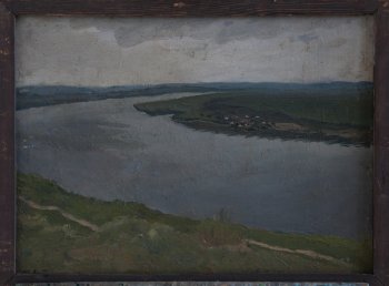 Москва-река (Коломенское). 1952г. Фанера, масло. 44,5х60