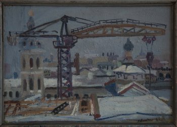 Зима.Петровский монастырь. 1966г. Фанера, масло. 49,5х69,5