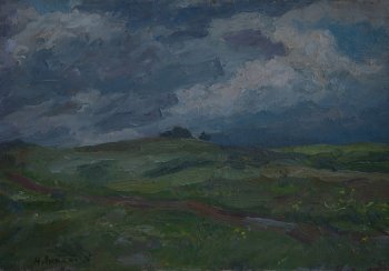 В грозу. 1985г. Холст, масло. 34,5х35