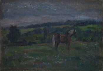 Хмуро. 1986г. Фанера, масло. 35х50